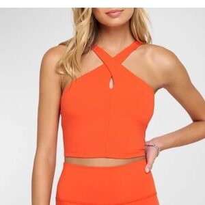 Spiritual Gangster Jules Cross-Neck Cropped Tank Top In Tigerlily